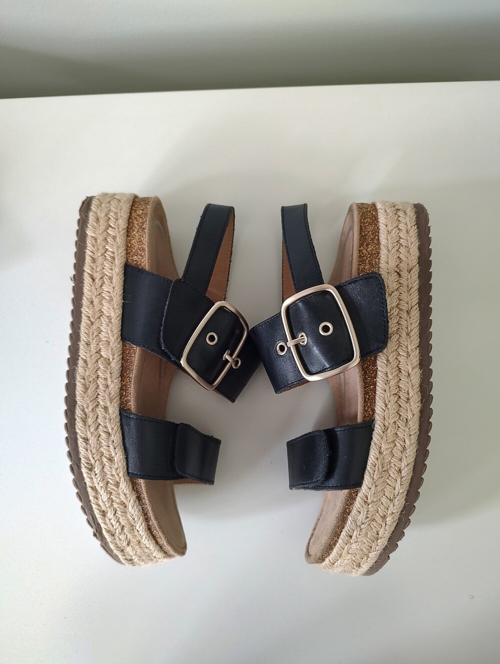 Aetrex Vania Black Leather Arch Support Espadrille Platform Wedge Sandal Size 7 - Picture 7 of 11